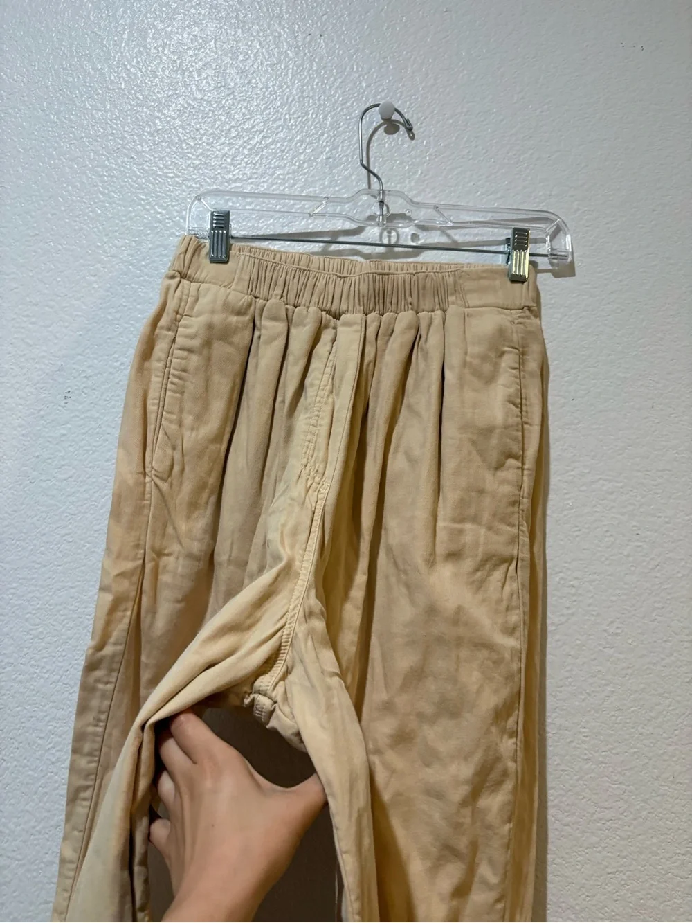 HANSEL FROM BASEL size 1 khaki cotton elastic waist wide tapered leg pants